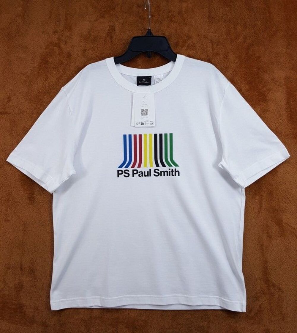 PAUL SMITH Shirt Mens Medium White Pullover Crew Graphic Logo T-Shirt $95